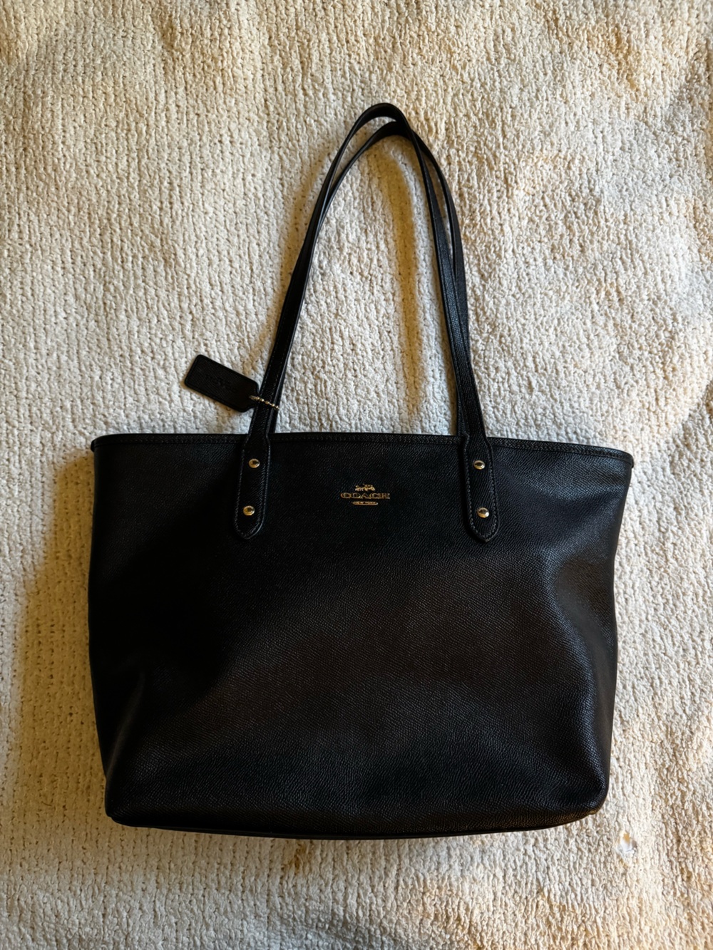 Coach Black Crossgrain Leather Tote with Gold Hardware
